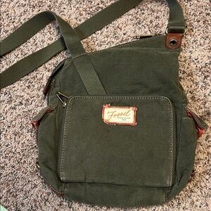 Vintage Fossil Green Canvas Crossbody Bag